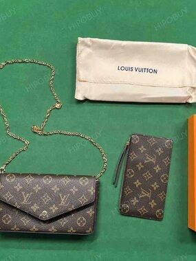 Louis Vuitton Monogram Canvas Crossbody Wallet in Brown with Gold Chain